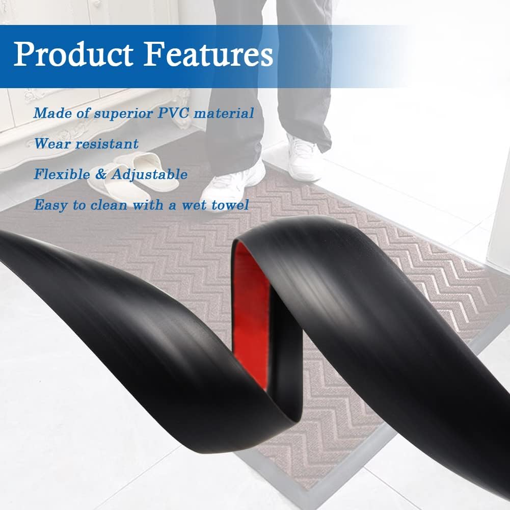 Floor Transition Strip Self Adhesive Carpet & Flooring Transitions Edging Trim Strip PVC Threshold Transitions Suitable for Threshold Height Less Than 10mm (6.56Ft, Black)