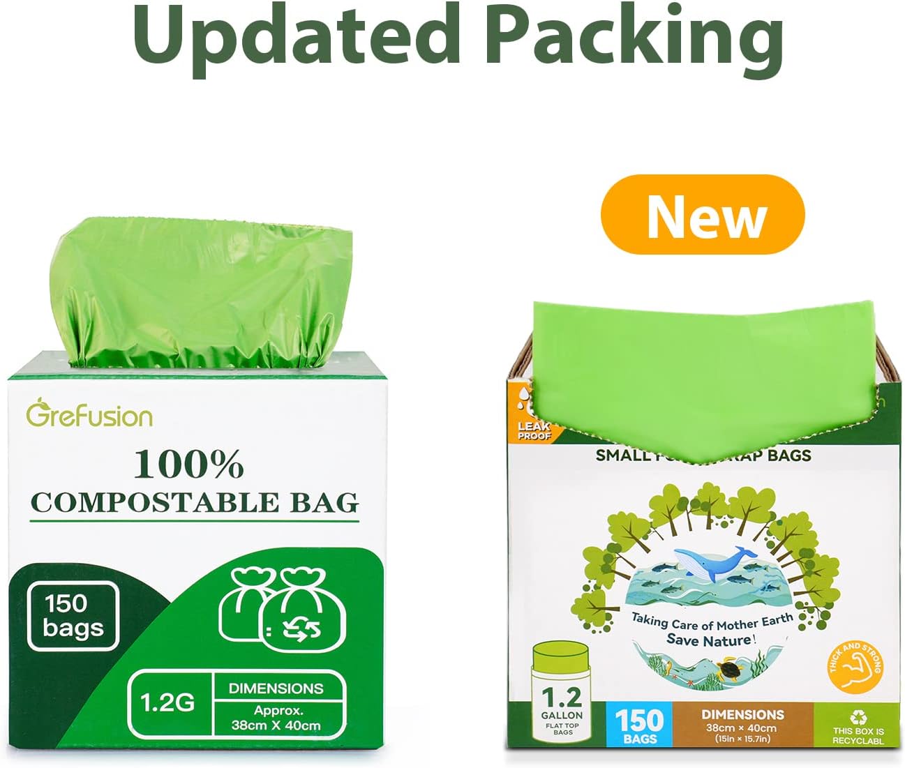 GreFusion Compostable Trash Bags for Kitchen Compost Bin 1.2 Gallon,150 Count,Compost Bags Small for Food Scrap Waste Bags for Countertop Bin Certified by BPI,ASTM D6400 and OK Compost