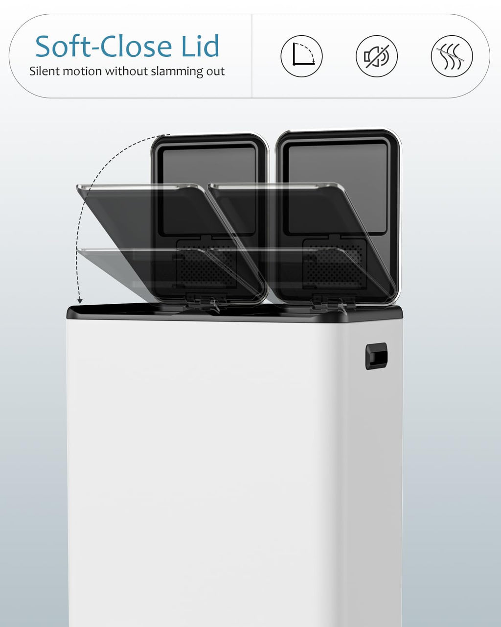 16 Gal (2 x 30 L) Dual Trash Can, Stainless Steel Kitchen Garbage Bin, Recycle Dustbin with Odor Control Box, Soft-Close Lid, Inner Buckets, Side Handle, Step Pedal, for Home Office