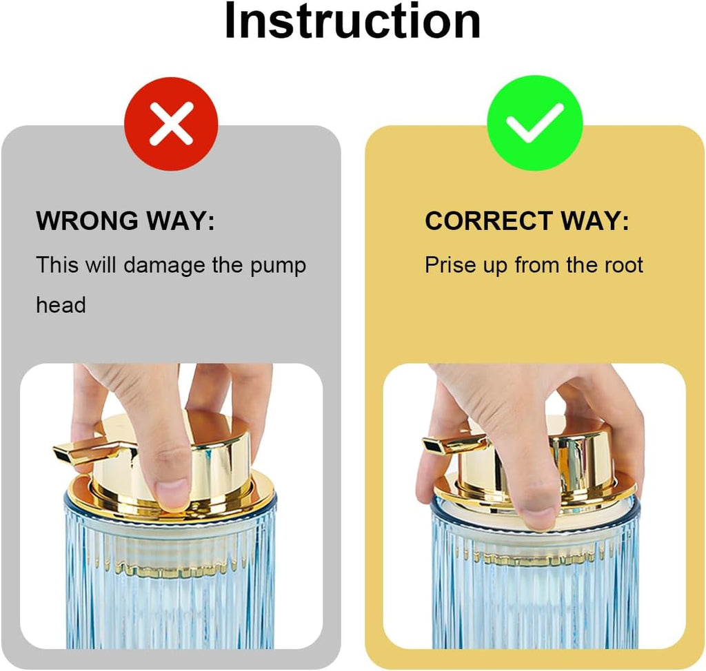 Blue Foaming Soap Dispenser, 12 Oz Glass Foaming Hand Soap Dispenser with Gold Pump, Bathroom Refillable Liquid Lotion Container Pump Ribbed Bottle for Kitchen Bathroom Decor, 1pc