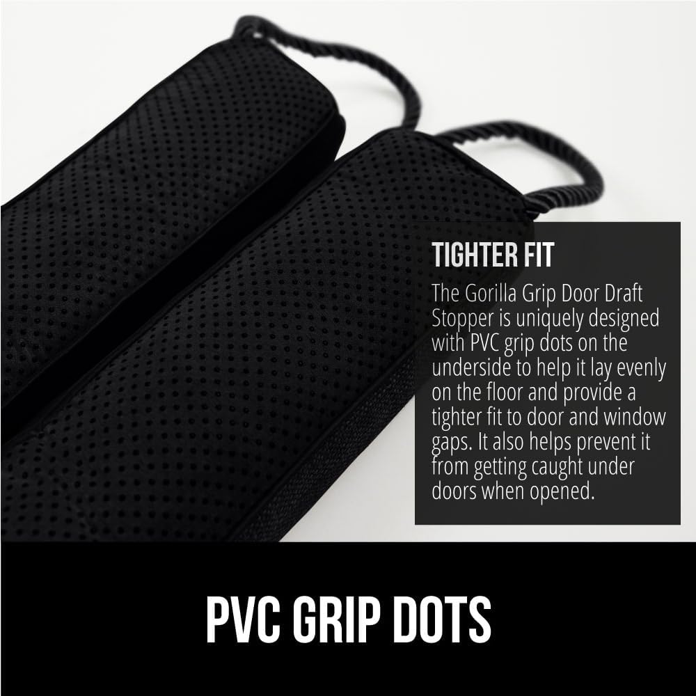GORILLA GRIP Door Draft Stopper for Bottom of Doors, Weather Stripping Seal Blocks Hot Air, Noise, Bugs, Keeps Cold AC in, Sound Proofing Easy Install Gap Filler, Home Essentials, 32 Inch, Black
