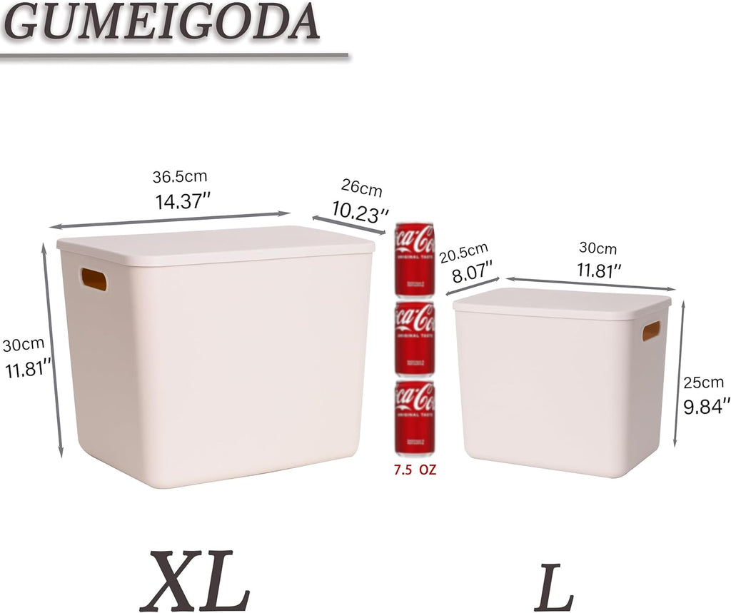 Plastic Storage Bins with lids,Storage Baskets,Container with handle,Storage Organizer Bins for Shelves,Office,Bedrooms,Closets, Cabinets(Grey，5XL+2L)