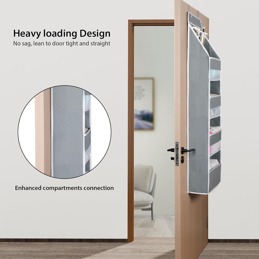 Univivi 5-Shelf Fabric Door Storage Over Door Hanging Organizer with 4 Large Pockets and 3 Small PVC Pockets Nursery Closet Cabinet Wall Mount Hanging Storage Organizers for Baby Nursery (Grey)