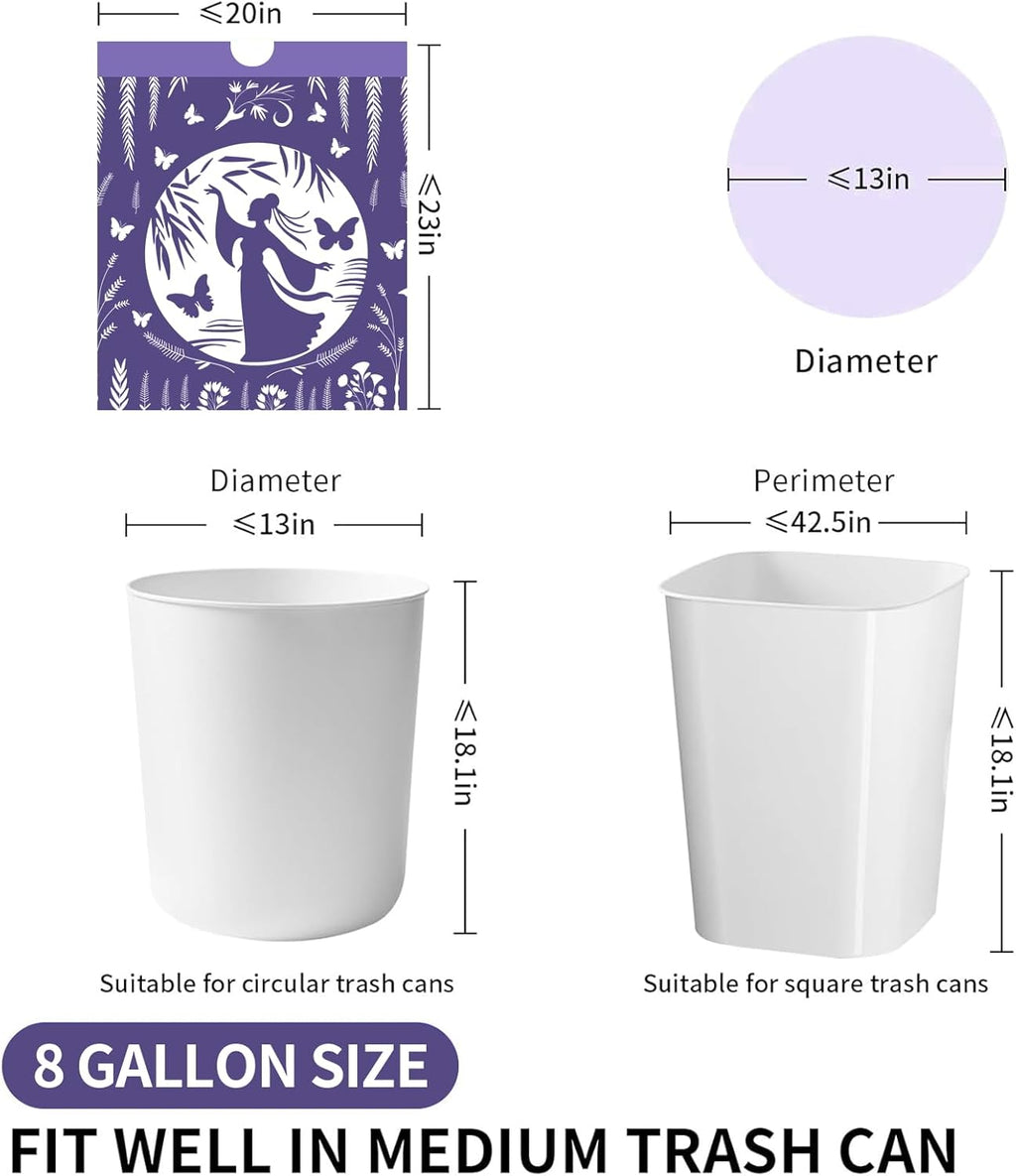 VOK 8 Gallon Trash Bags Drawstring, Medium Trash Bags for Office, Kitchen, Bedroom Trash Cans, Colored Portable Sturdy Garbage Bags 8 Gallon with Lavender Scent, 60 Counts