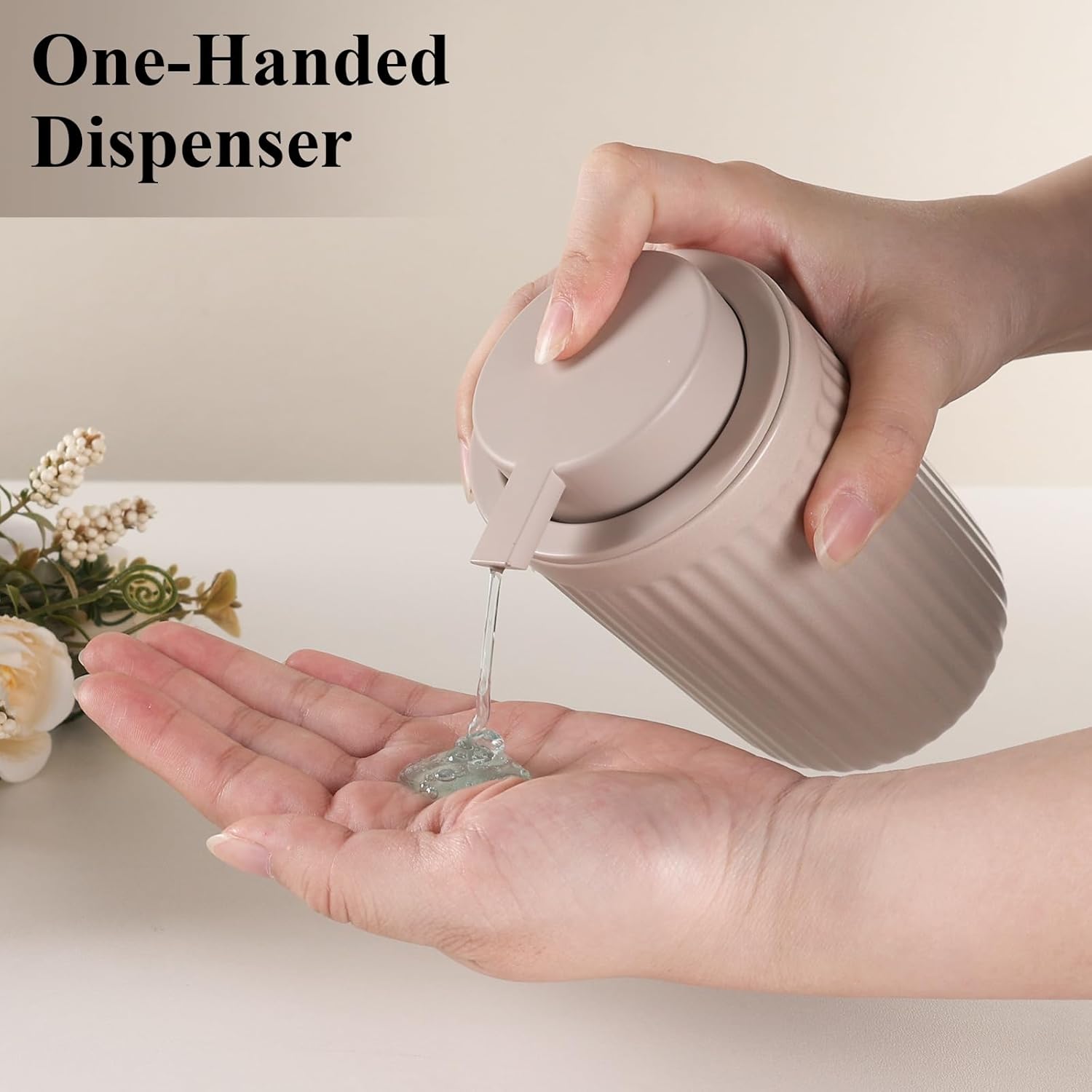 BosilunLife Dish Hand Soap Dispenser - Khaki Liquid Pump Soap Dispenser for Bathroom Decro 12oz Ceramic Kitchen Dish Dispenser with Rust-Proof Liquid Pump Modern Refillable Lotion Bottles