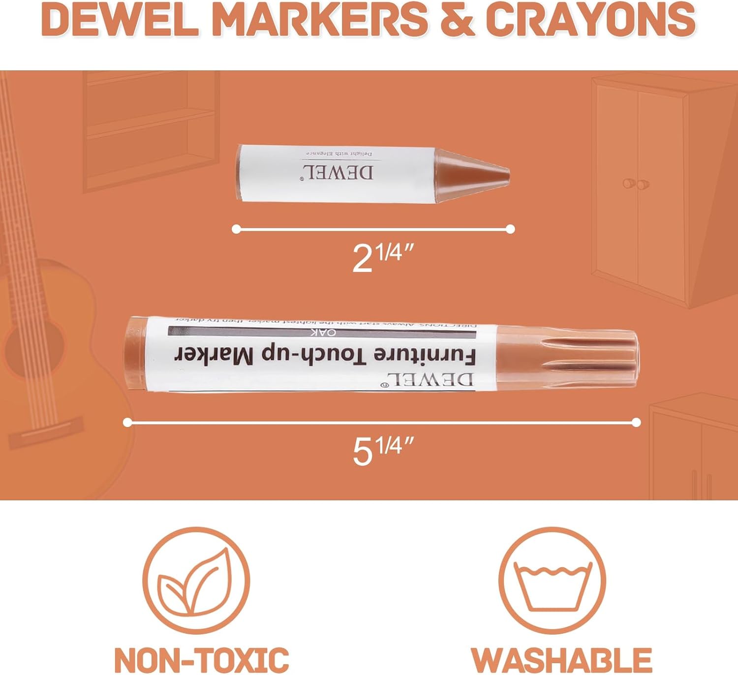 DEWEL Wood Furniture Markers & Filler Sticks Repair Kit, New Improved 12 Colors Touch Up Markers and Crayons - Covering Damaged Wooden Surfaces and Floors, for Pets Scratches, Stains, Cracks and Dents