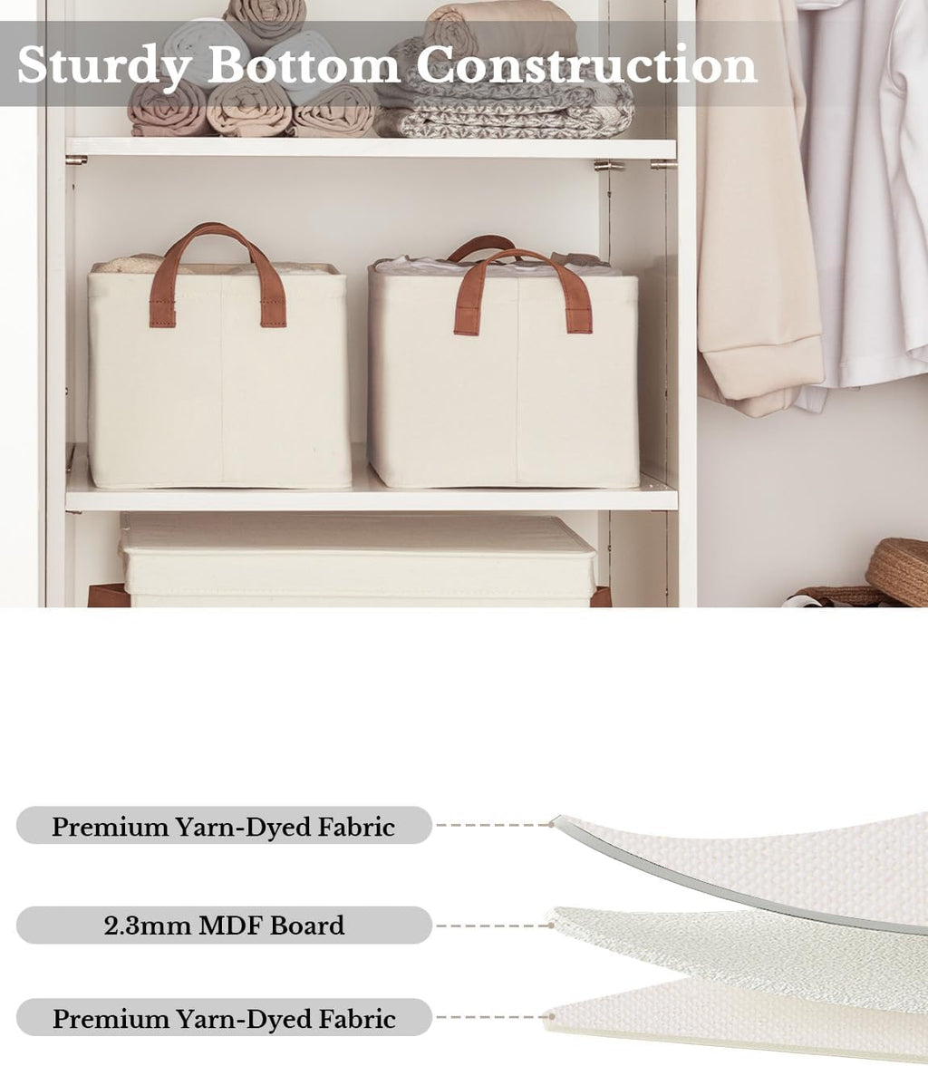 StorageWorks Storage Bins, Fabric Storage Bins for Shelves, Storage Baskets with Metal Frame, Closet Baskets and Bins with Handles, Natural Color, 2-Pack