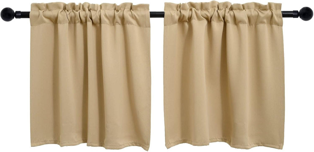 Pickluc Cafe Kitchen Curtains 36 Inches Long 2 Panels, Blackout Tier Curtains with Rod Pocket, Short Black Out Curtain for Small Window, 42" Wide and 36" Length, Set of Two, Beige.