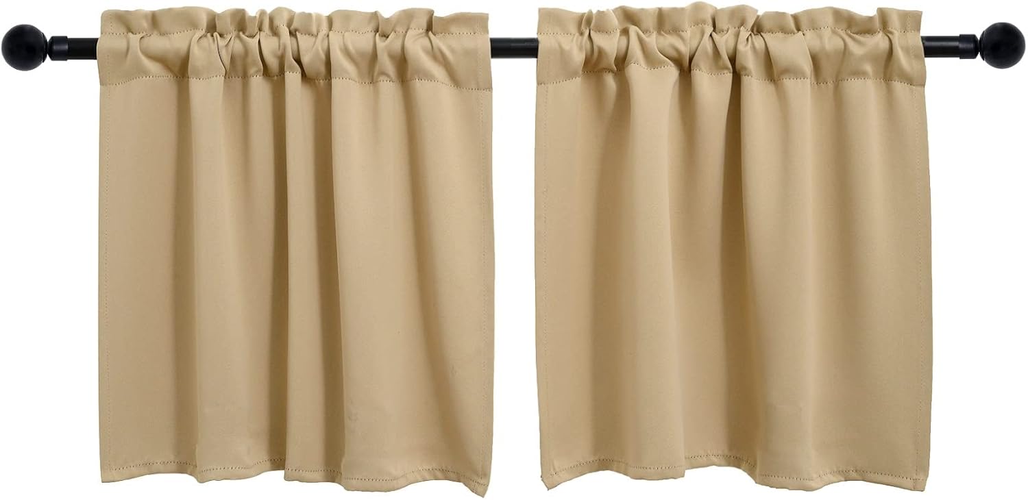 Pickluc Cafe Kitchen Curtains 36 Inches Long 2 Panels, Blackout Tier Curtains with Rod Pocket, Short Black Out Curtain for Small Window, 42" Wide and 36" Length, Set of Two, Beige.