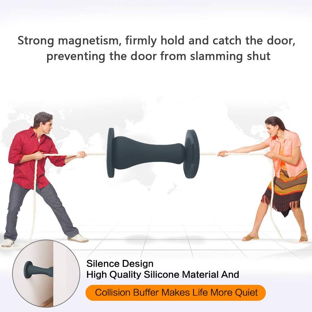Door Stop, Silicone Magnetic Door Stop Holder Wall Mount Damage-Free with Durable Waterproof House Door Stopper,Eco-friendly Special Adhesive Door Stoppers No Need to Drill Collision Mute(Gray)