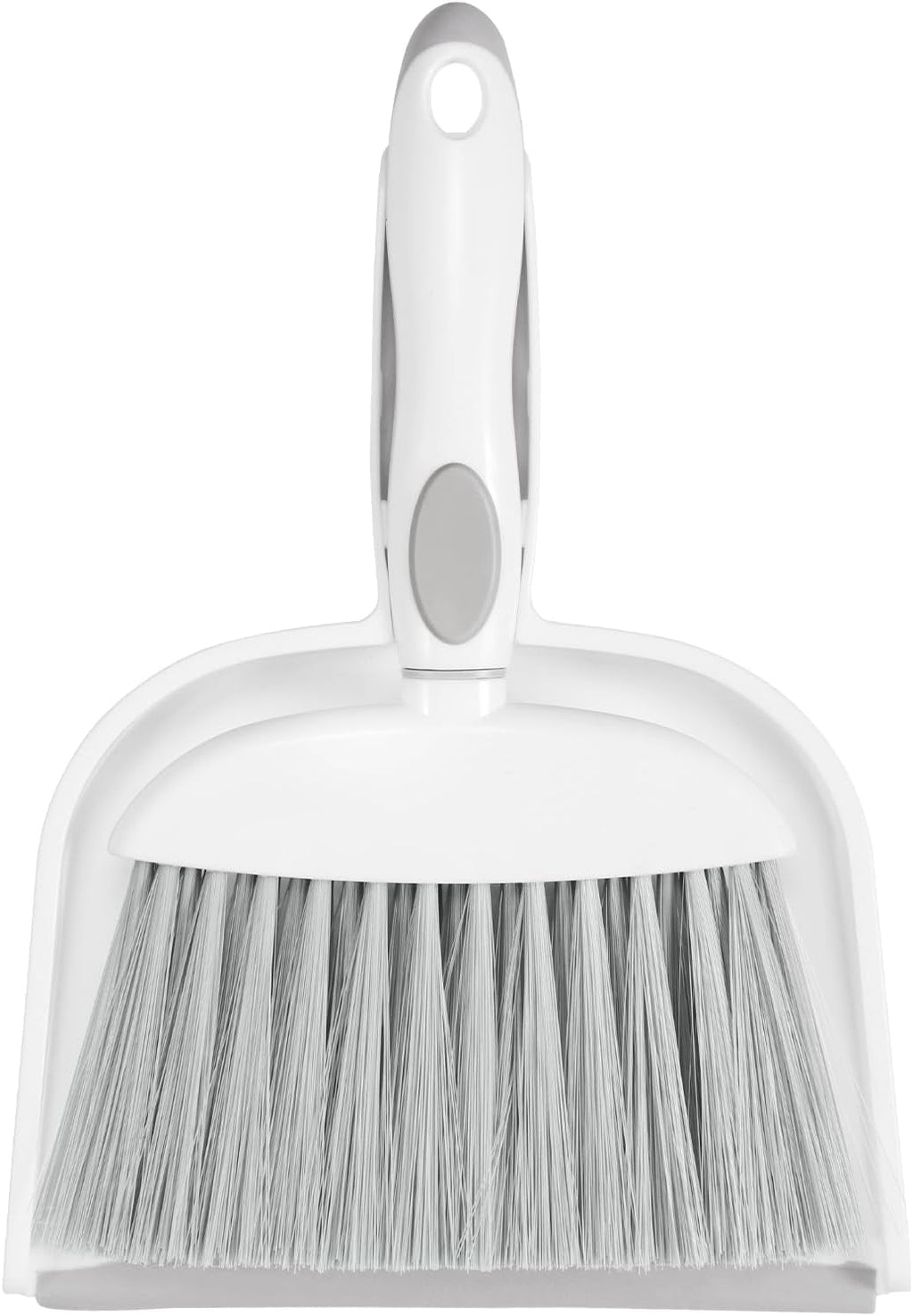 NACENA Small Dust Pan and Brush Set, Mini Broom and Dustpan Set Small Hand Broom and Brush Combo Dust Pan with Teeth for Home Cleaning Drawers Desktop Sofas Pet Care and Outdoor, White & Gray
