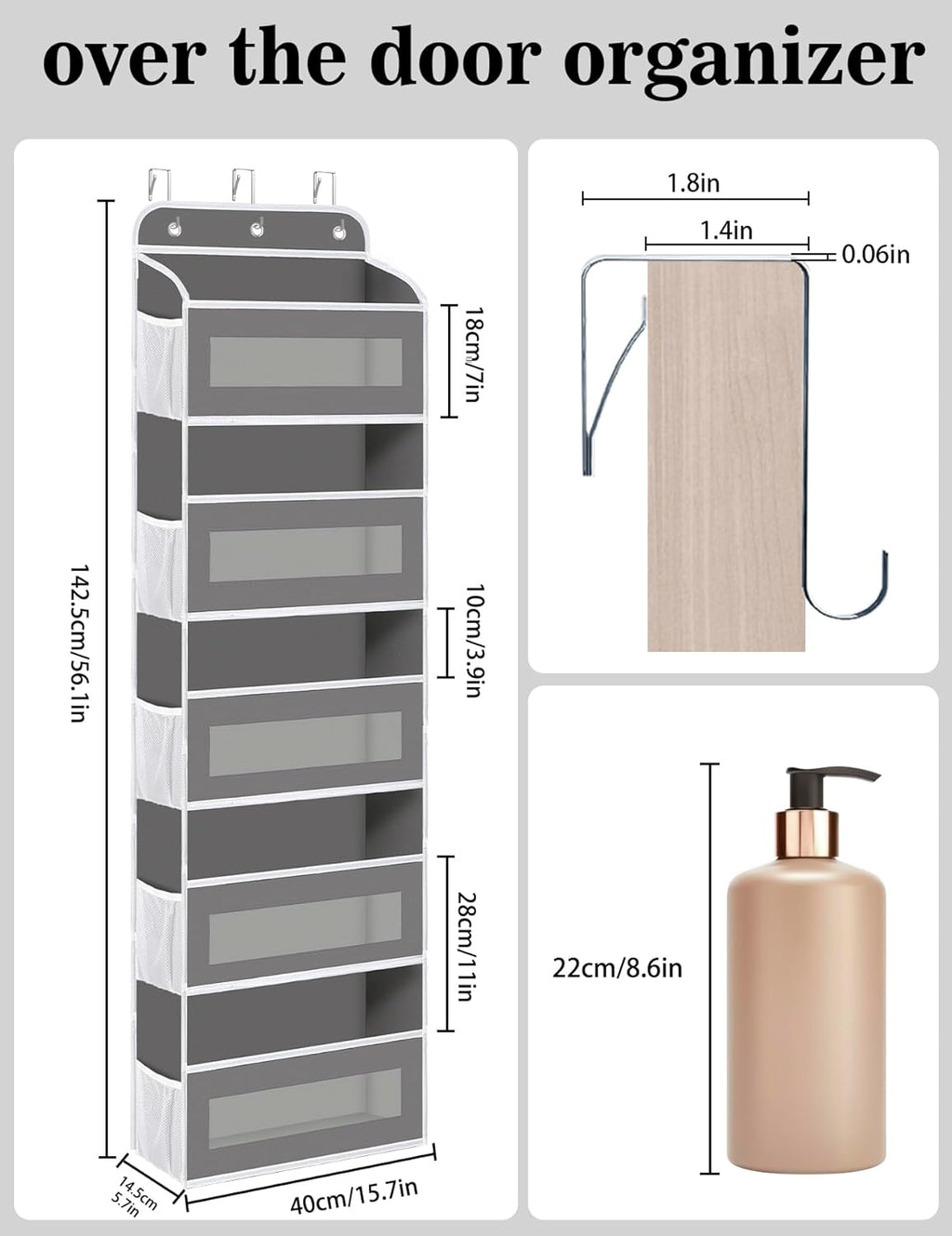 Over The Door Organizer, 5 Shelves Closet Door Hanging Organizer with 10 Mesh Pockets, Nursery Closet Organizer, Baby Essentials, Dorm Room Essentials for Girls