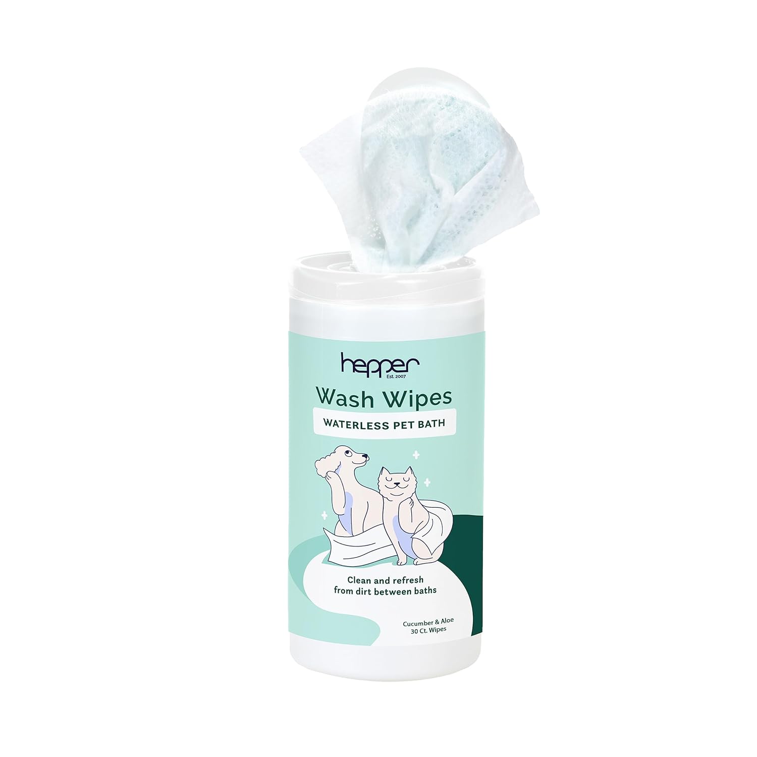 Hepper Wash Wipes - Soft Pet Cleaning Wipes Enriched with Aloe & Cucumber Scent for Waterless Grooming - Ideal for Dogs, Cats & Other Pets - Safe for Puppies & Kittens