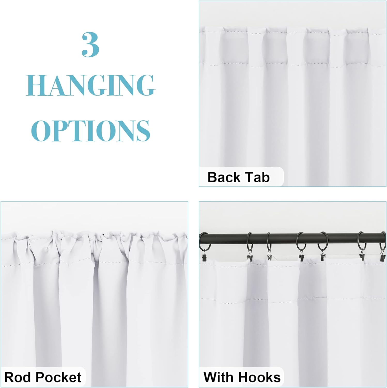 RYB HOME Half Blackout Curtains - Home Kitchen Door Window Treatment Drapes Back Tab Room Darkening Energy Saving for Kid's Room Hotel, 42 Wide x 54 Long, Pure White, 2 Pcs