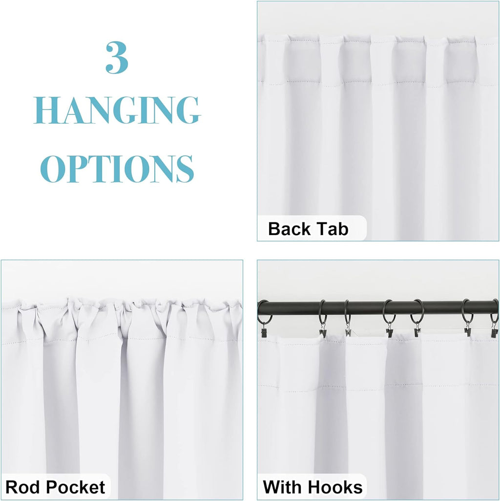 RYB HOME Blackout Curtains for Living Room, Back Tab & Rod Pocket Top Insulating Window Decor for Bedroom Dining Sliding Glass Door Home Office, W 62 x L 84, Pure White, 2 Panels