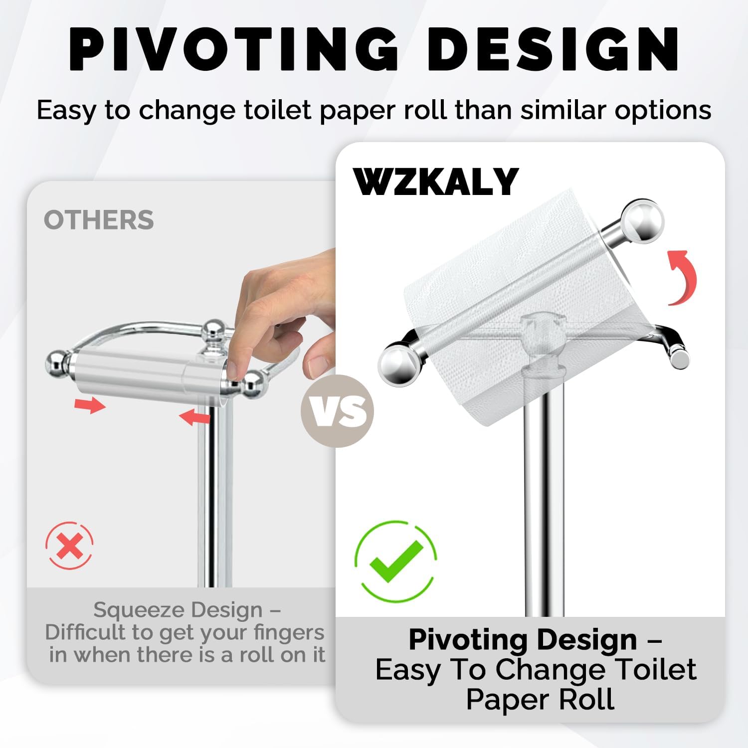 Toilet Paper Holder Stand, Polished Chrome Toilet Paper Holder Free Standing, Post Pivoting Design & Stable Weighted Base SUS304 Stainless Steel for Bathroom(Mega Roll)