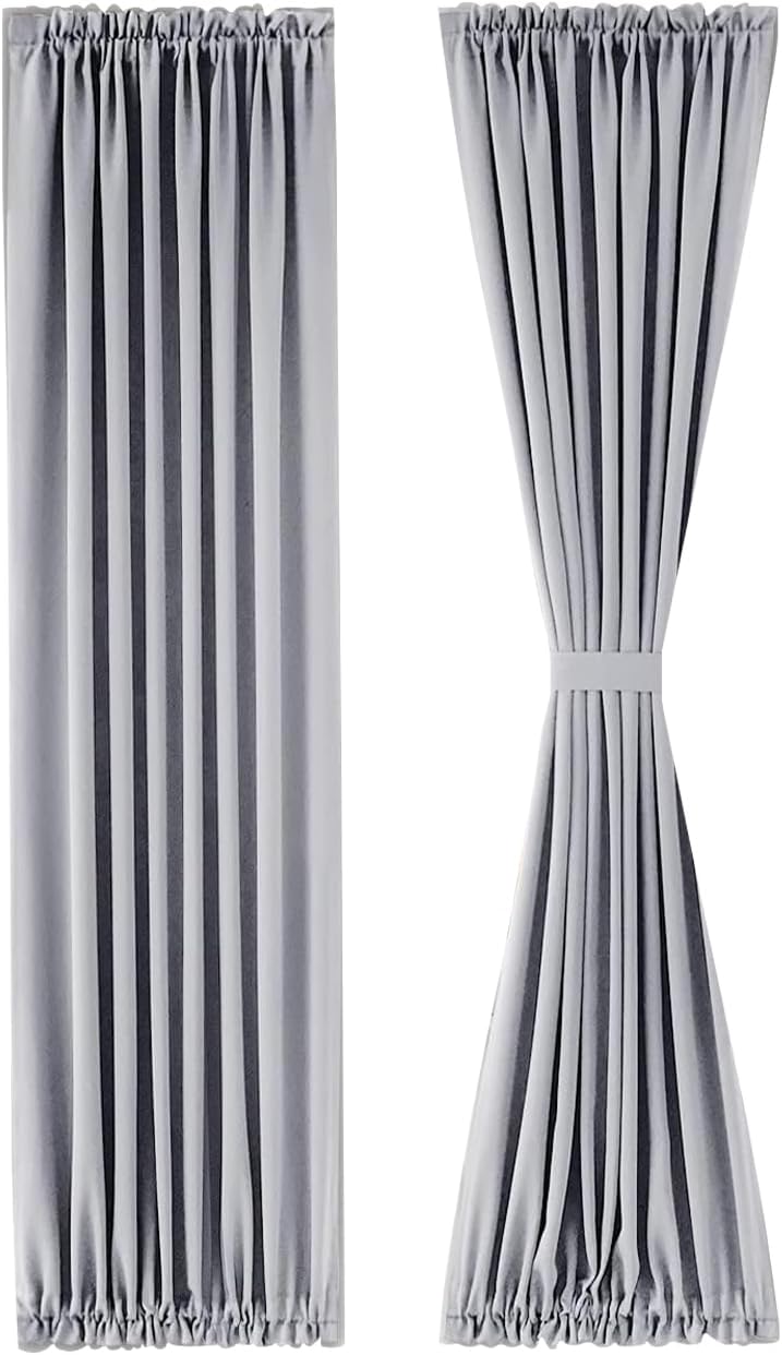 DWCN French Door Curtains – Rod Pocket Thermal Blackout Curtain for Doors with Glass Window, Kitchen and Patio Doors for Privacy, 23 X 72 Inches Long, 1 Curtain Panel with Tieback，Silver Grey