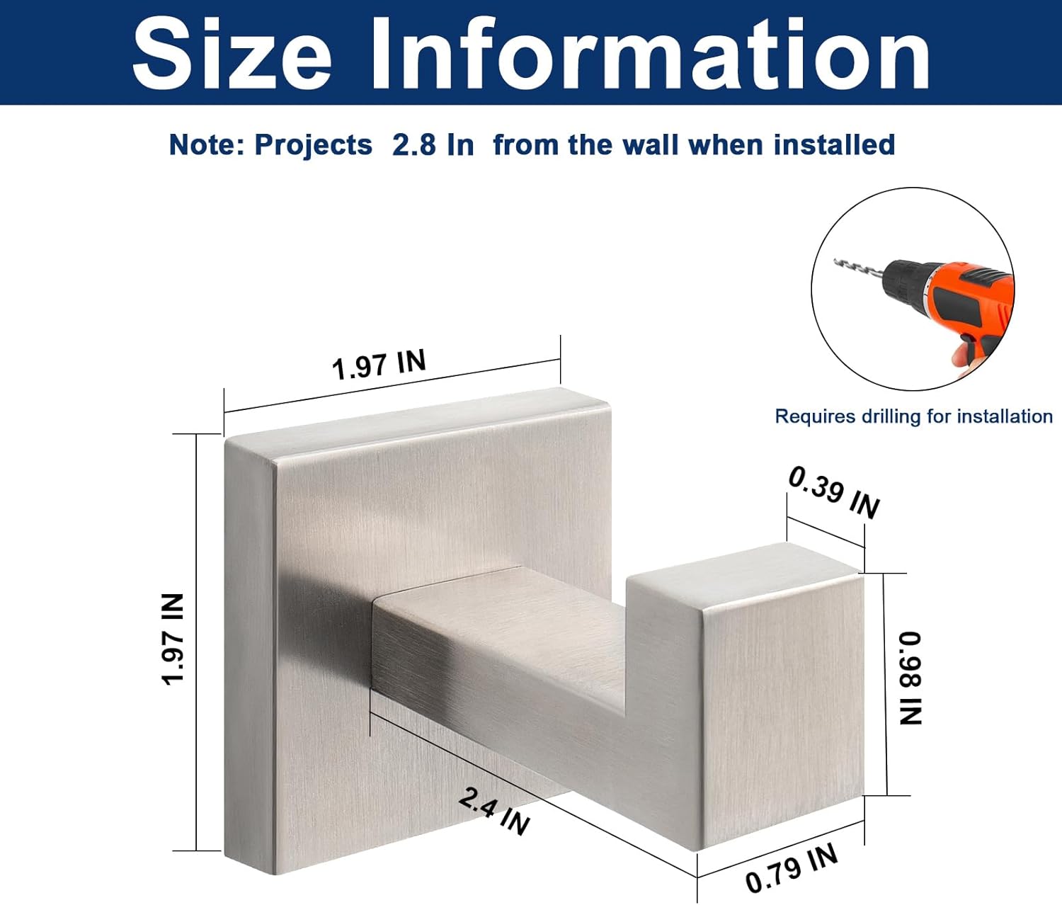 NearMoon Bath Towel Hooks -SUS304 Stainless Steel Square Clothes Robe Hooks Hanger, Heavy Duty Coat Hooks for Bathroom Livingroom Hotel Kitchen Garage, Wall Mounted - 3 Pack (Brushed Nickel)