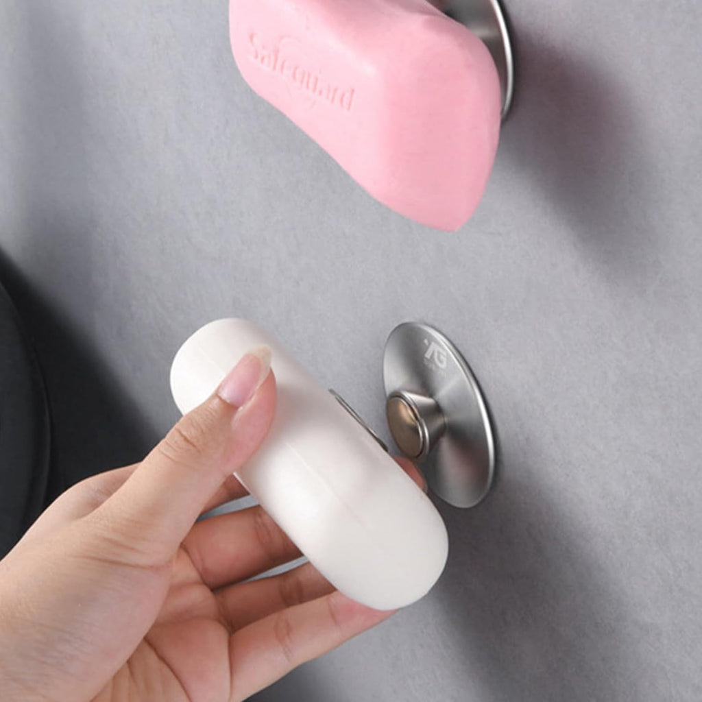 Magnetic Soap Holder, Stainless Steel Wall Mount Waterproof Bathroom Organizer for Showers/Sinks (2Pcs-Glue)