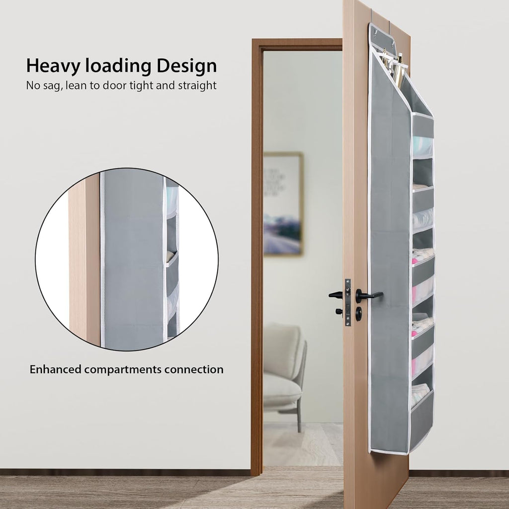 Univivi 6-Shelf Over Door Hanging Organizer Fabric Baby Door Storage with 5 Large Pockets and 3 Small PVC Pockets Wall Mount Hanging Storage Organizers for Baby Essential (Grey)