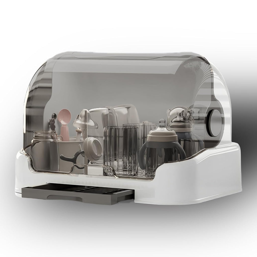 Baby Bottle Drying Rack Storage, Nursing Bottle Storage Box Organizer with Cover, Portable Kitchen Cabinet Organizer, Durable countertop Dryer (Grey)