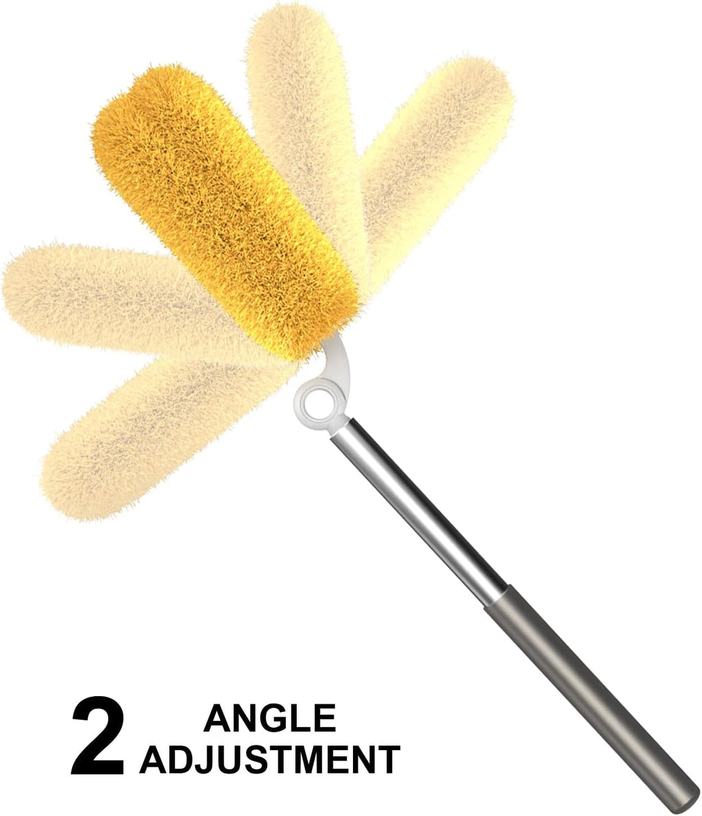 Long Handle Duster with 2 Replacement Heads, Washable Cleaning Duster Kit with Laundry Mesh Bag, Cobweb Duster, Extendable Dusting Tool for Home and Office