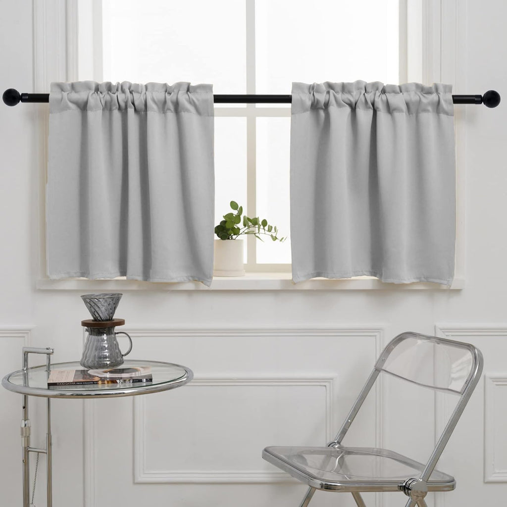 Pickluc Light Grey Cafe Curtain - 30 Inch Length, Half Window, Rod Pocket, Short Blackout, 30" Wide x 30" Long, 2 Panels