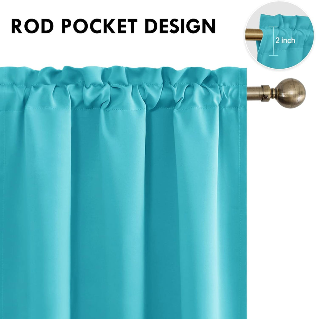 DWCN Thermal Short Blackout Curtains for Bedroom/Kitchen, Energy Saving Room Darkening Curtains for Nursery/Bedroom/Kitchen(W60 x L36inch, Turquoise, Set of 2 Panels, Top of Rod Pocket)