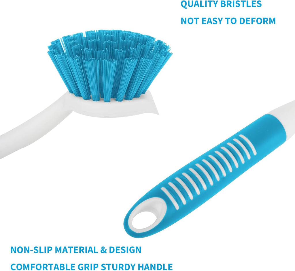 Dish Brush with Handle, 2 Pack Scrub Brushes with Built-in Scraper for Cleaning Kitchen, Pots, Pans and Sink, Scrubber Washing Tools, Blue