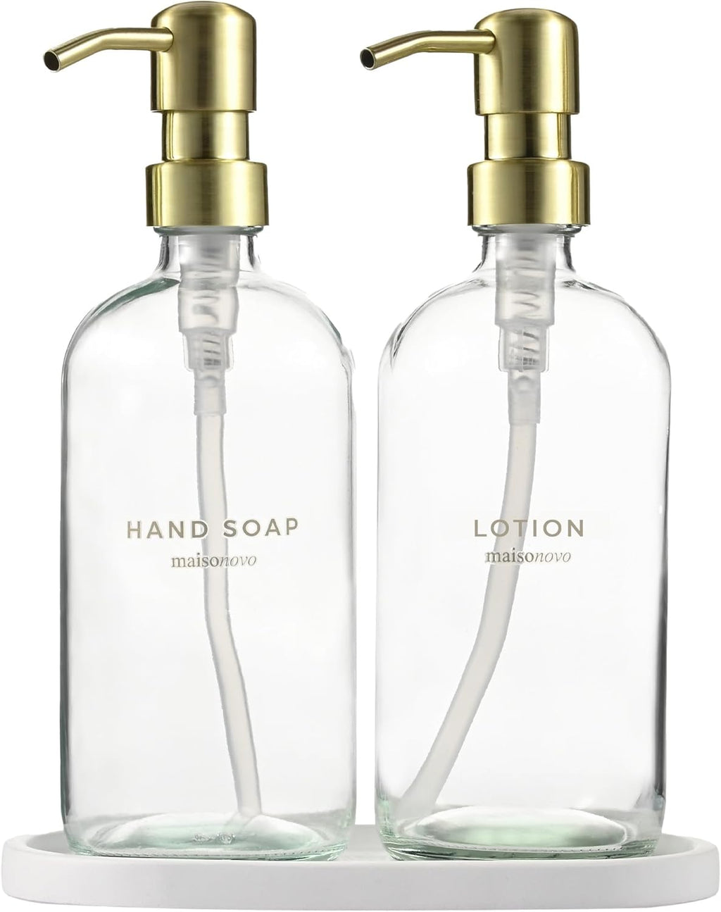 MaisoNovo Soap Dispenser 3-Piece Set | 16.9oz Clear Bottles with Gold Stainless Steel Pumps