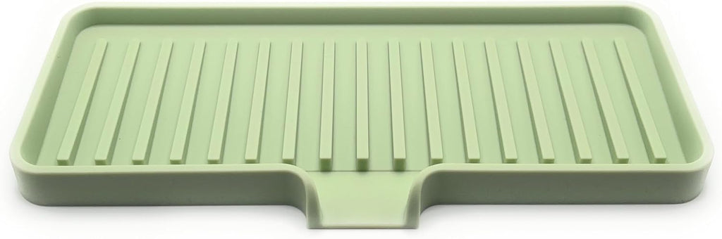 Happitasa Silicone Soap Dish Tray and Sponge Holder with Drain Chute | Bathroom and Kitchen Sink Organizer Caddy (Pistachio, 9"x3.5", 5.6 Ounces)