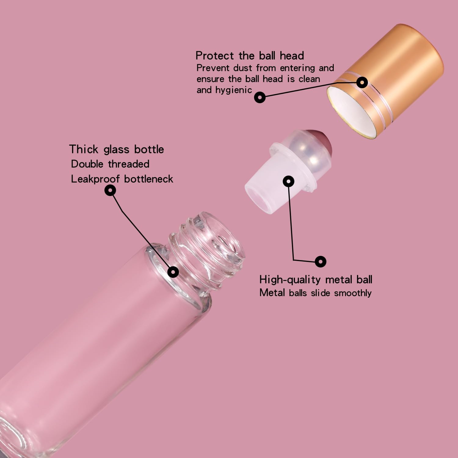 12 Pack 10ml Empty Roller Bottles for Essential Oils, Clear Glass Roller Bottles with Stainless Steel Roller Balls, Empty Refillable Leak Proof Roll on Bottles with Gold Caps (12 Pack Gold Caps)