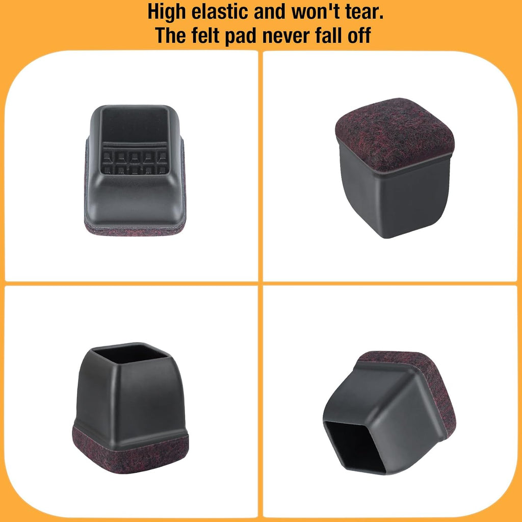 16 Pcs Chair Leg Floor Protectors Square, Silicone Chair Leg Protectors for Hardwood Floors, Chair Leg Caps Covers Protect Wooden Floors from Scratching, Thick, Won't Tear (Fit: 3/5" - 7/10”)