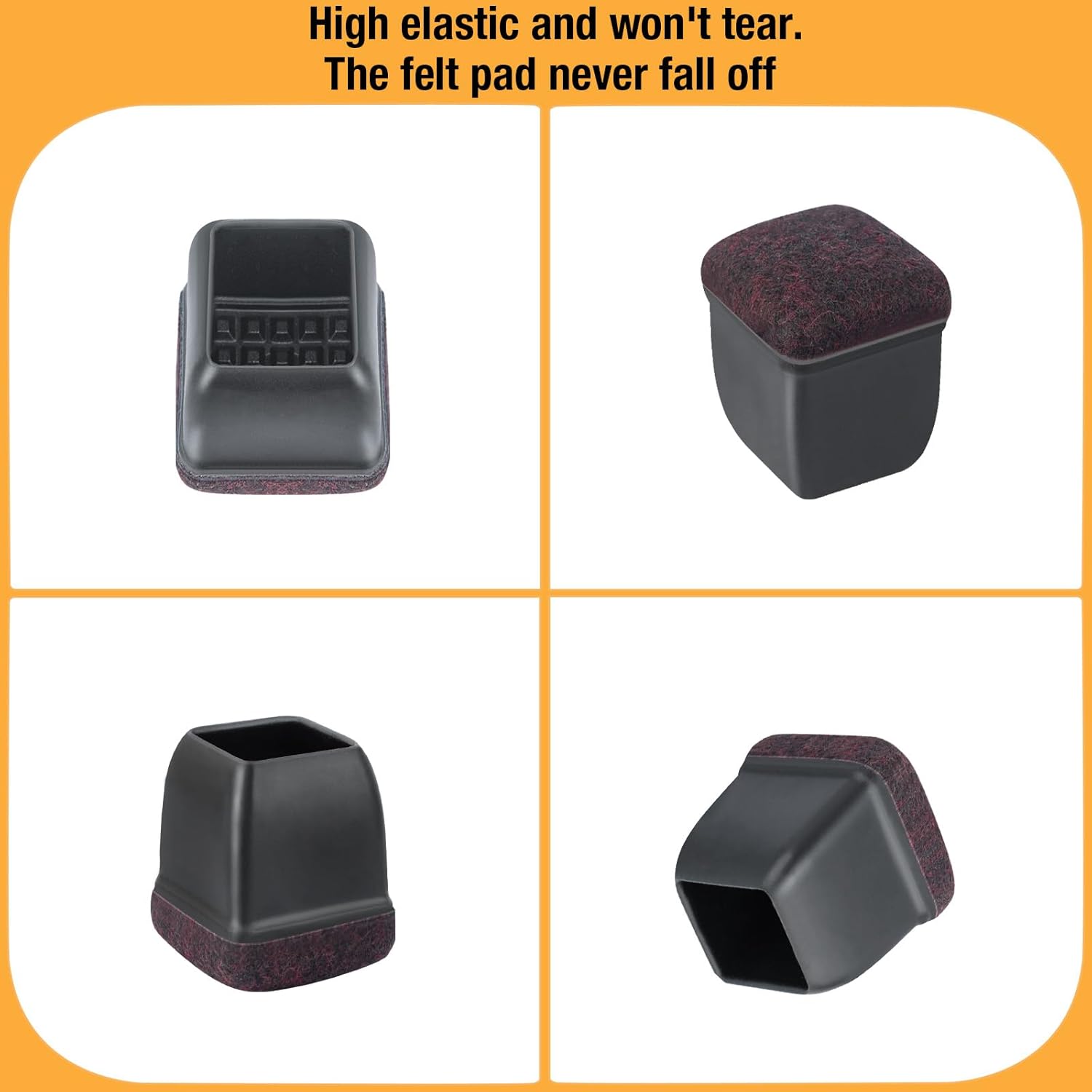 16 Pcs Chair Leg Floor Protectors Square, Silicone Chair Leg Protectors for Hardwood Floors, Chair Leg Caps Covers Protect Wooden Floors from Scratching, Thick, Won't Tear (Fit: 3/5" - 7/10”)