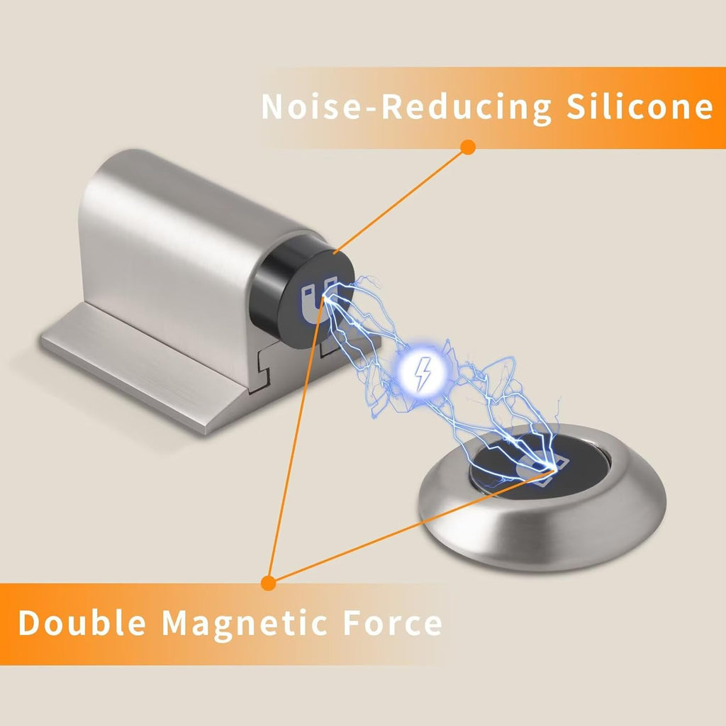 Bak Bo Magnetic Door Stoppers 2 Pack Bottom of Door Holder Keep Door Open No Drilling Magnet Floor Door Stop with Screws and Adhesive Brushed Nickel DS268BN-2