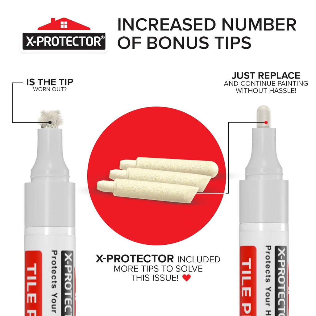 X-Protector Water Based Grout Marker - 1 PC with 4 Tips, White