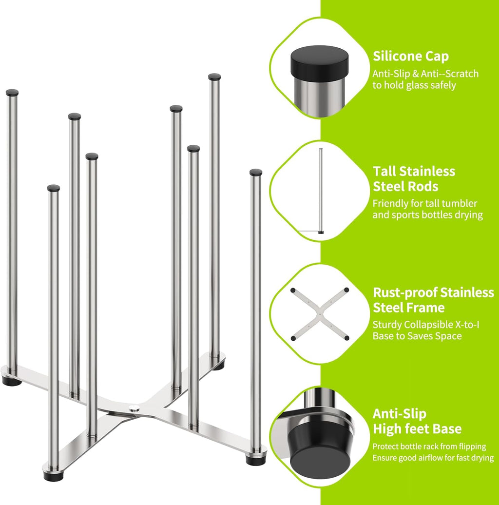 Reusable Bag & Bottle Drying Rack, Baby Bottle Drying Rack, Collapsible Cup Drying Rack for Glass, Mugs -Stainless Steel Countertop Organizer