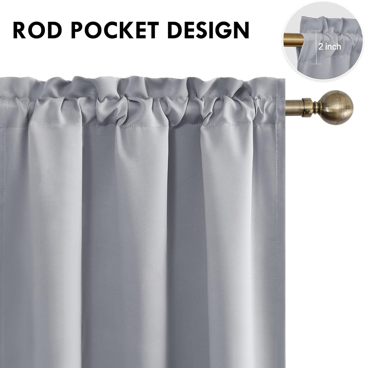 DWCN Blackout Curtains Room Darkening Thermal Insulated Bedroom Curtains Window Curtain Panels, 38 x 45 inches Long, Set of 2 Silver Grey Rod Pocket Drapes