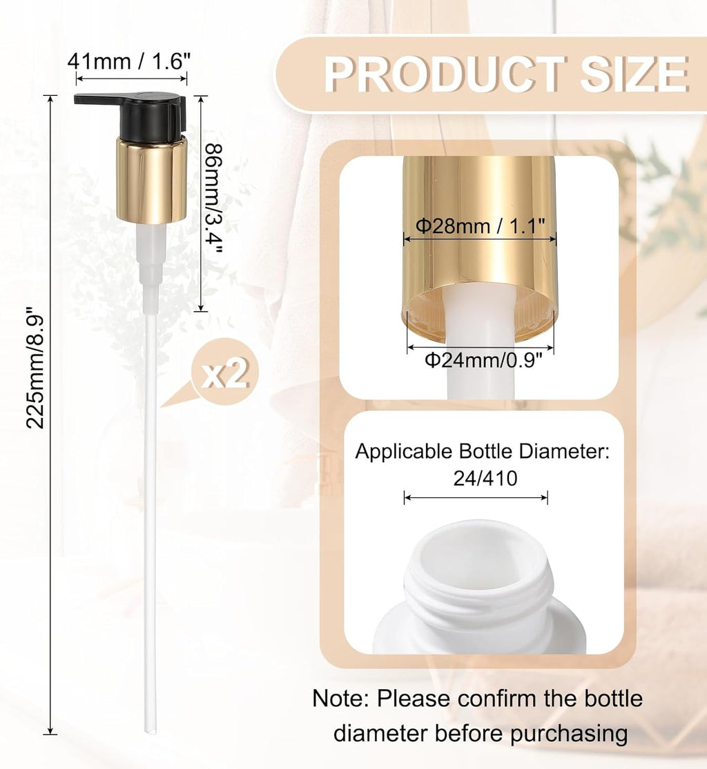 uxcell 2 Pcs Soap Dispenser Pump Heads, Hand Soap Dispensers Top Pumps Replacement Clip-on Pumphead for Standard 24/410 Neck Size Bathroom Lotion Shampoo Bottle, Gold Black