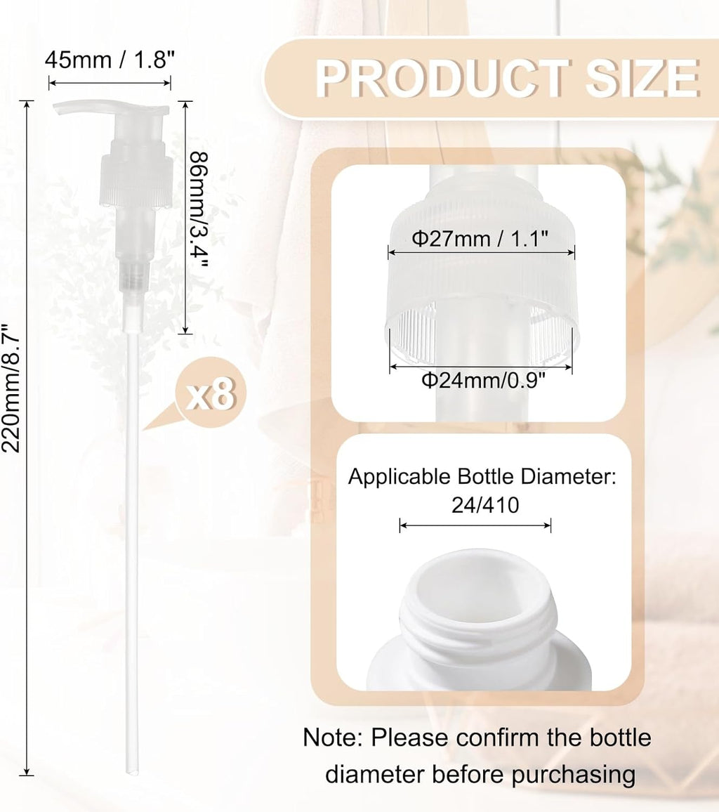 uxcell 8 Pcs Soap Dispenser Pump Heads Soap Dispensers Top Pumps Replacement Switch Pumphead for Standard 24/412 Neck Size Lotion Shampoo Bottle, Transparent