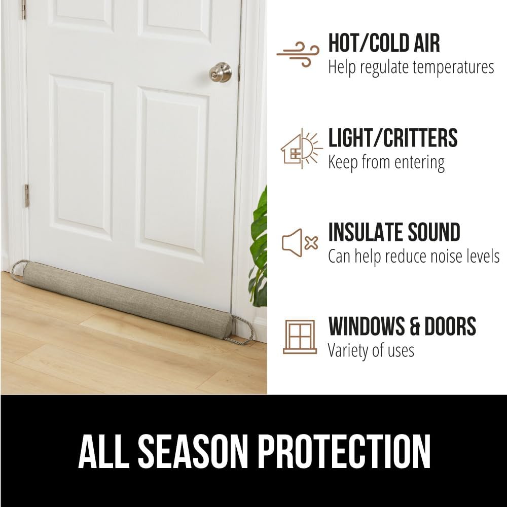 GORILLA GRIP Door Draft Stopper for Bottom of Doors, Weather Stripping Seal Blocks Hot Air, Noise, Bugs, Keeps Cold AC in, Sound Proofing Easy Install Gap Filler, Home Essentials, 32 Inch, Beige