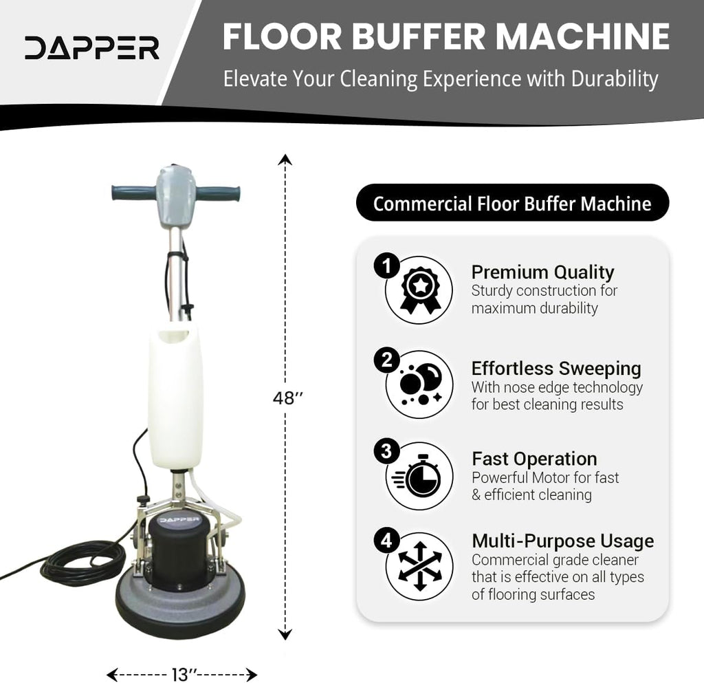13" Heavy-duty Multi-Functional Floor Buffer Polisher Machine - Clean, Buff, Scrubb and Polish with Ease! Ideal for Carpets Too! Includes Optional Solution Tank, 2 Brushes and 3 Scouring Pads