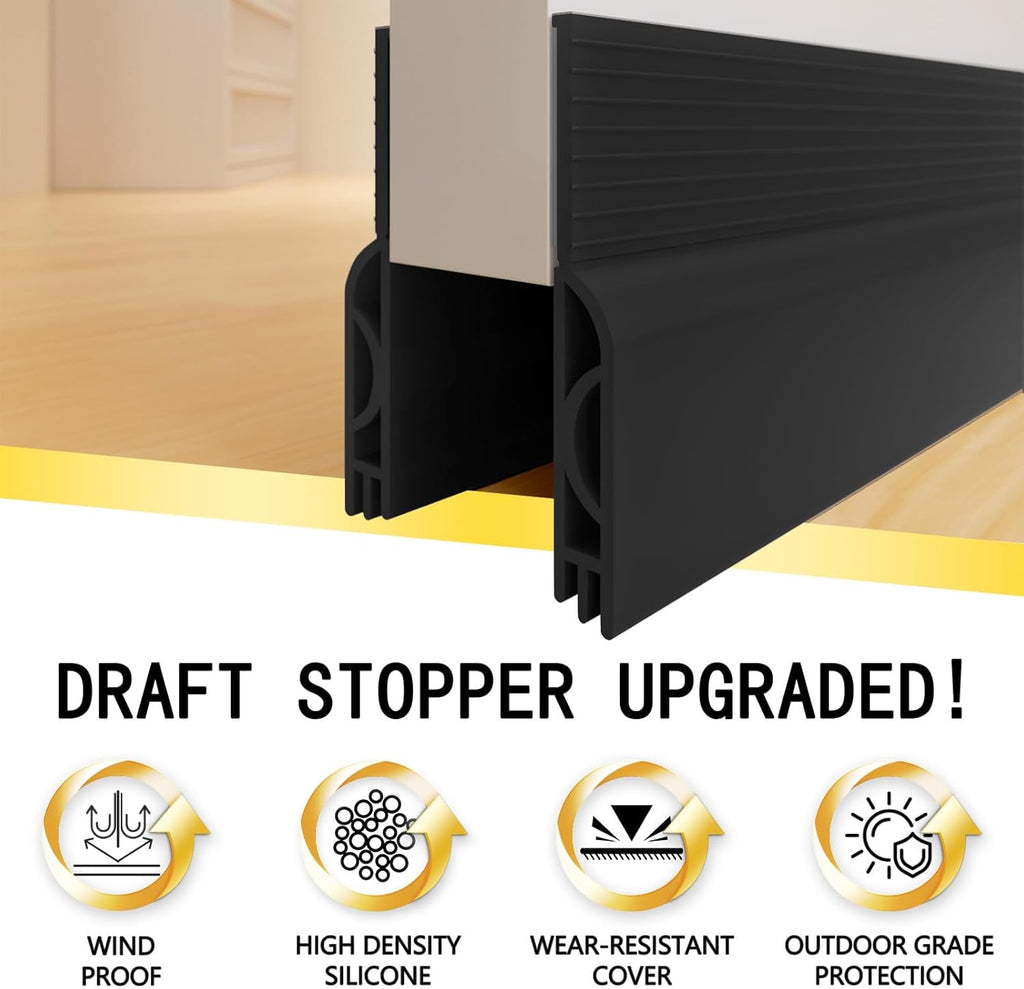 Door Draft Stopper,Door Sweep for Bottom of Door,Weather Stripping Door Seal Draft Guard Blocker Noise Cold Air Insulation Soundproofing for Exterior Interior Home Improvement(Black, 78")