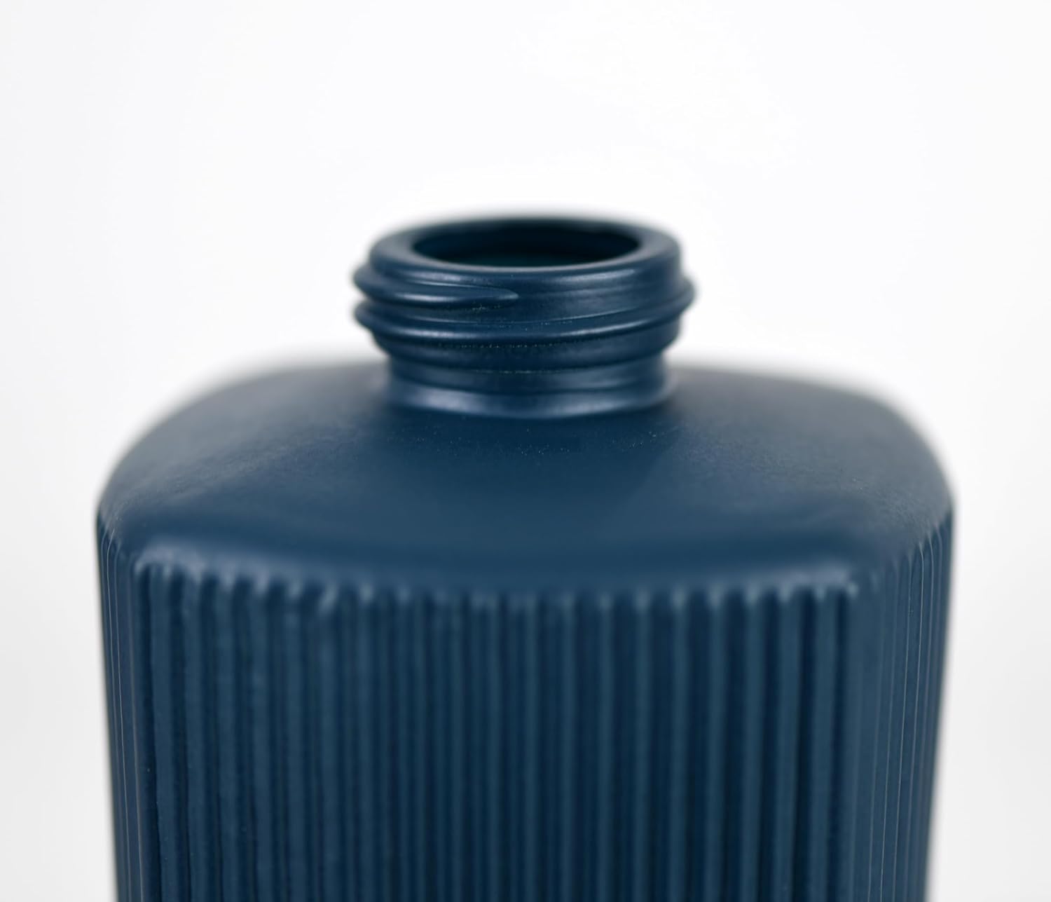 12 oz Glass Soap Dispenser with Vertical Stripe with Black Plastic Rustproof Pump, Small Refillable Soap Dispenser for Kitchen and Bathroom (Dark Blue)