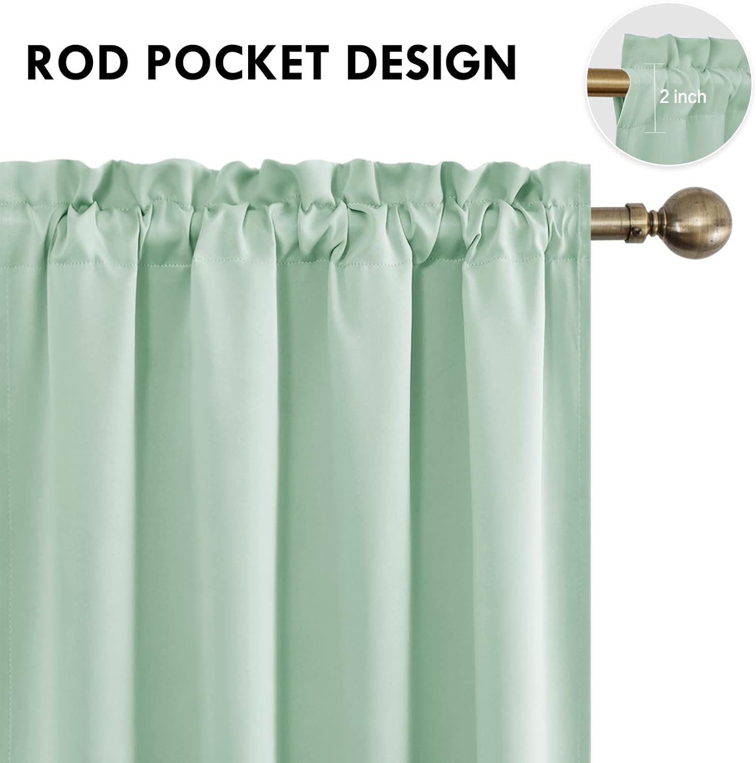 DWCN Blackout Curtains Room Darkening Thermal Insulated Bedroom Curtains Window Curtain Panels, 52 x 63 inches Long, Set of 2 Light Green Rod Pocket Drapes