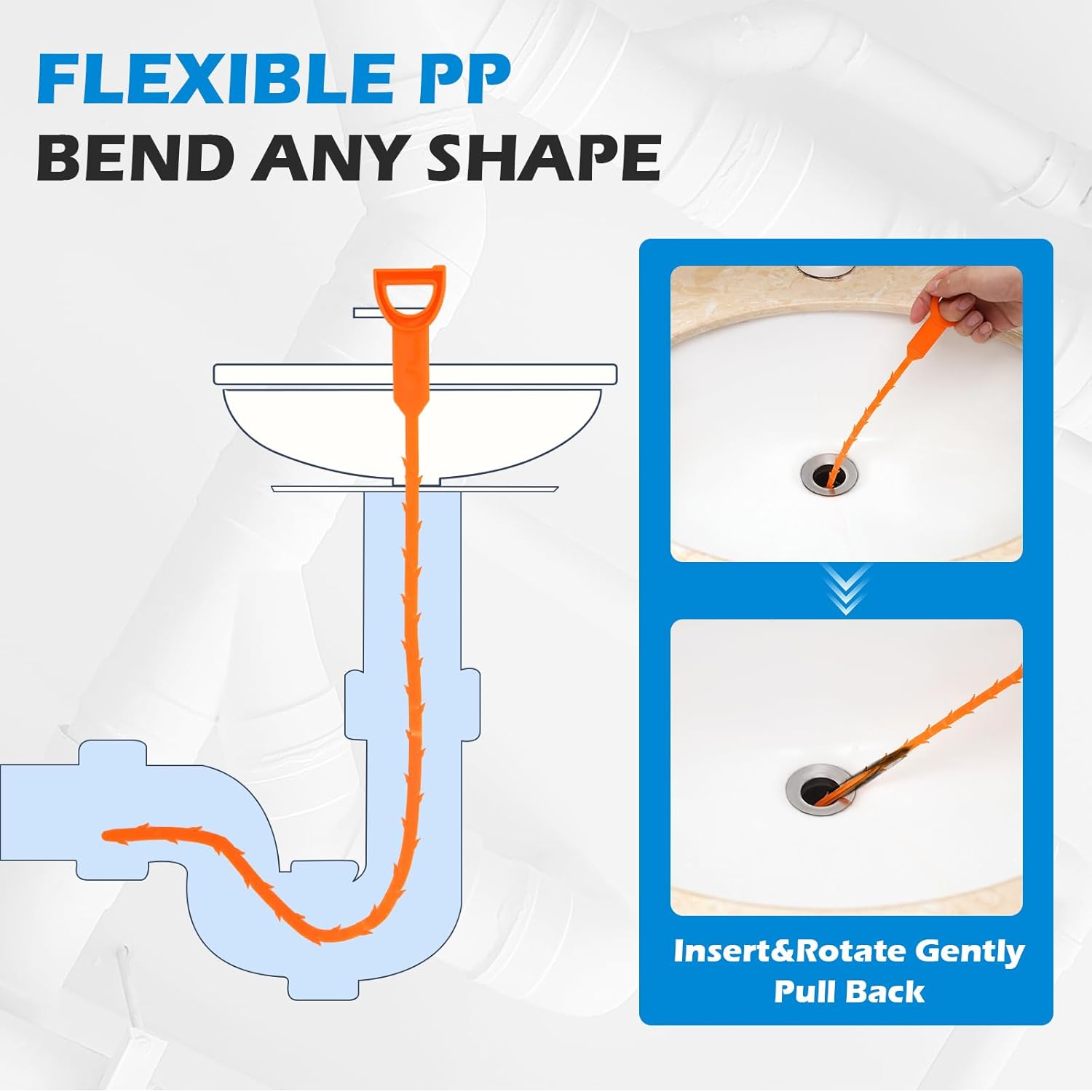 10 PCS Drain Snake Hair Drain Clog Remover Tool Set, Snake Drain Hair Removal Tool, Grabber Claw Drain Hair Remover, Flexible Drain Cleaner Brushes for Toilet, Kitchen Sink, Shower & Tub