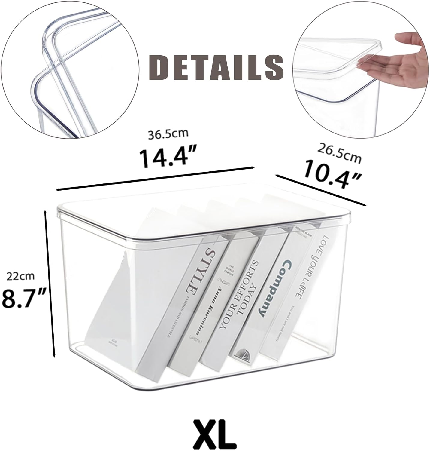 Clear plastic storage bins with LIDS-4packs,storage containers for snacks, cosmetics, books, dog food, Storage Organizer for Nursery，Kitchen, Living room,Bedroom, Bathroom, Office