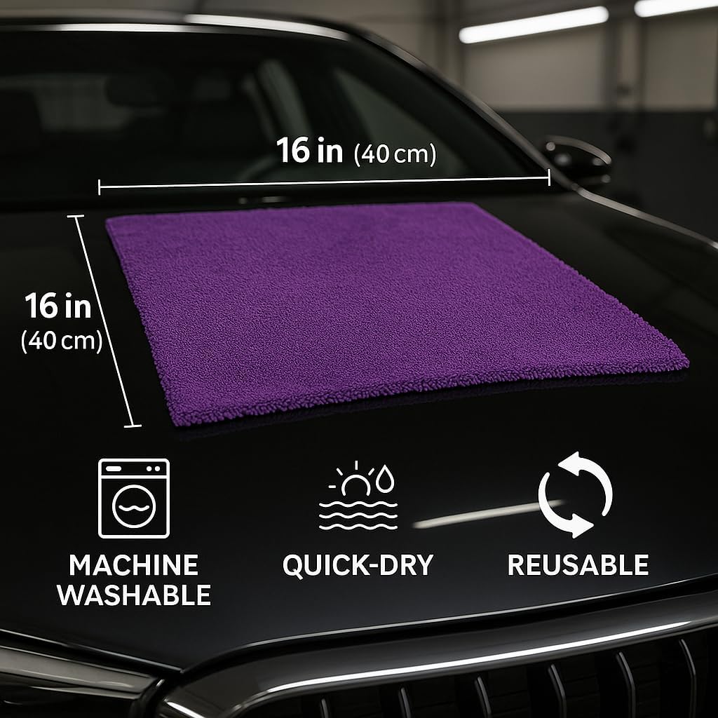 10 Pack Pak Details Edgeless Microfiber Towels for Cars | 16x16 Ultra-Soft, Scratch-Free & Lint-Free Car Detailing Microfiber Cloths for Buffing & Coating | Seamless Finish Auto Cleaning Cloths