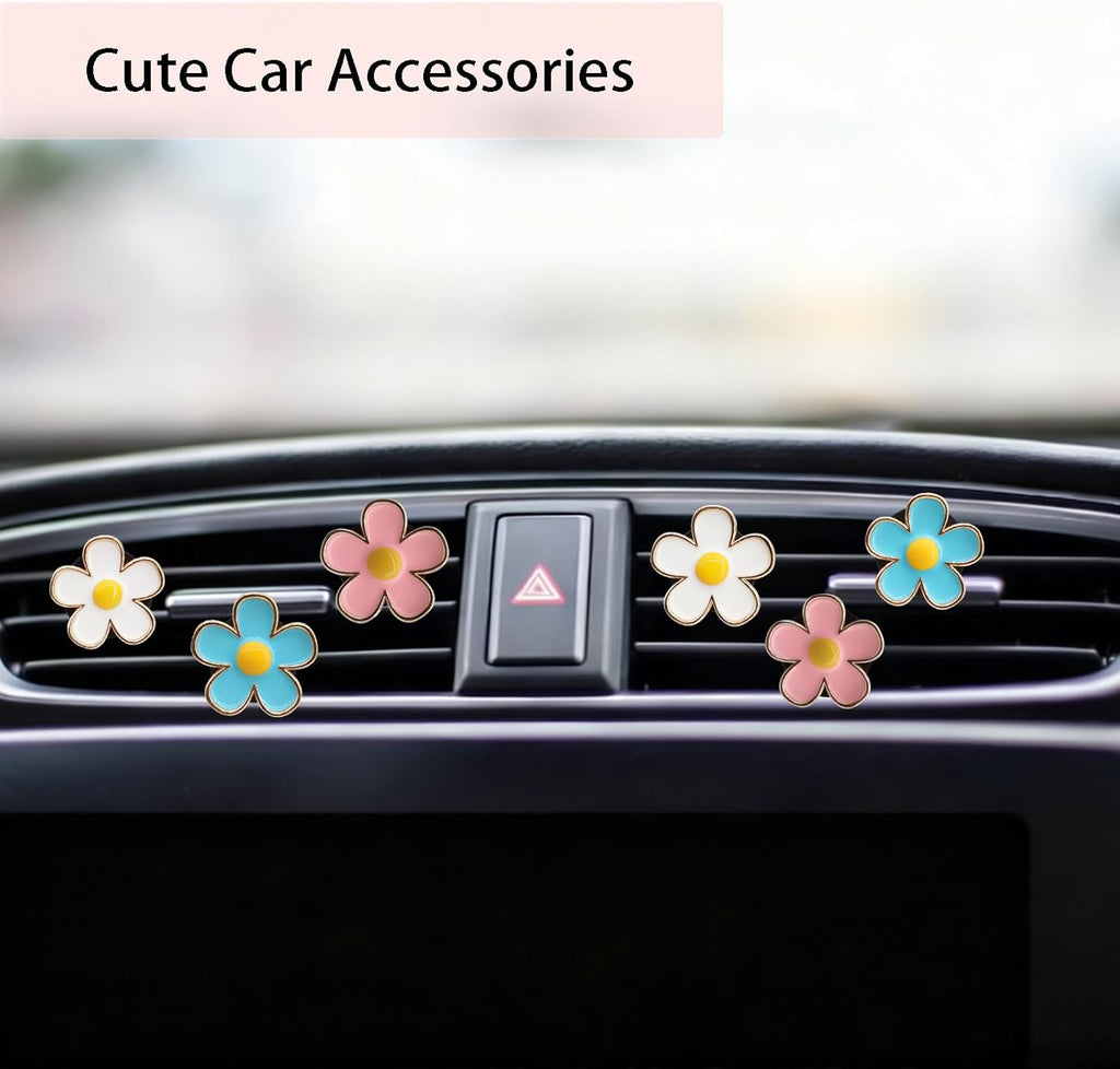 6pcs Flowers Car Air Freshener Vent Clips,Blue White Pink Daisy Flowers Air Vent Clip Car Accessories for Women,3cm/2.7cm Refillable Daisy Decor Diffuser