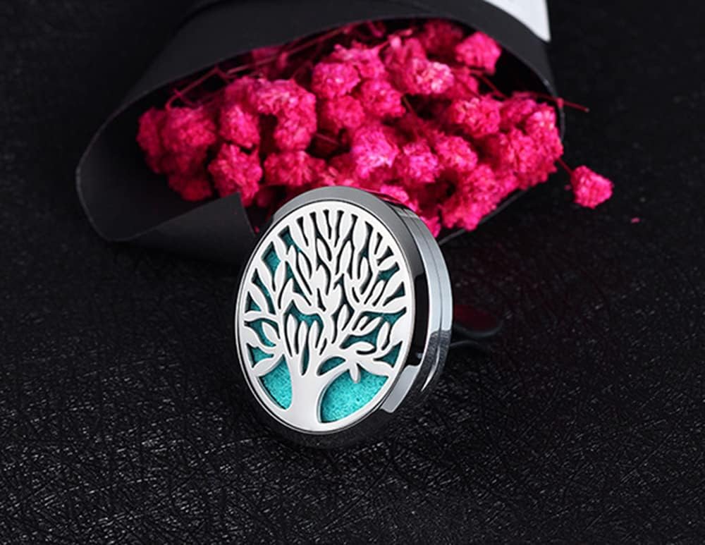 2Psc Car Essential Oil Diffuser Locket Tree of Life Pattern Stainless Steel Car Air Fresheners Vent Clips Decorative